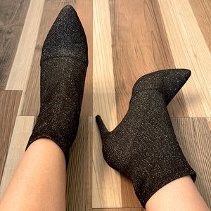 Above the Ankle Heeled Slip On GLITTER Boots. No zipper.